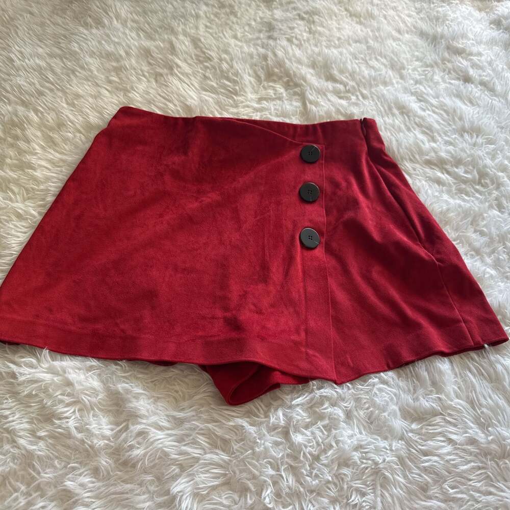 Zara Faux Suede Red Skort Medium